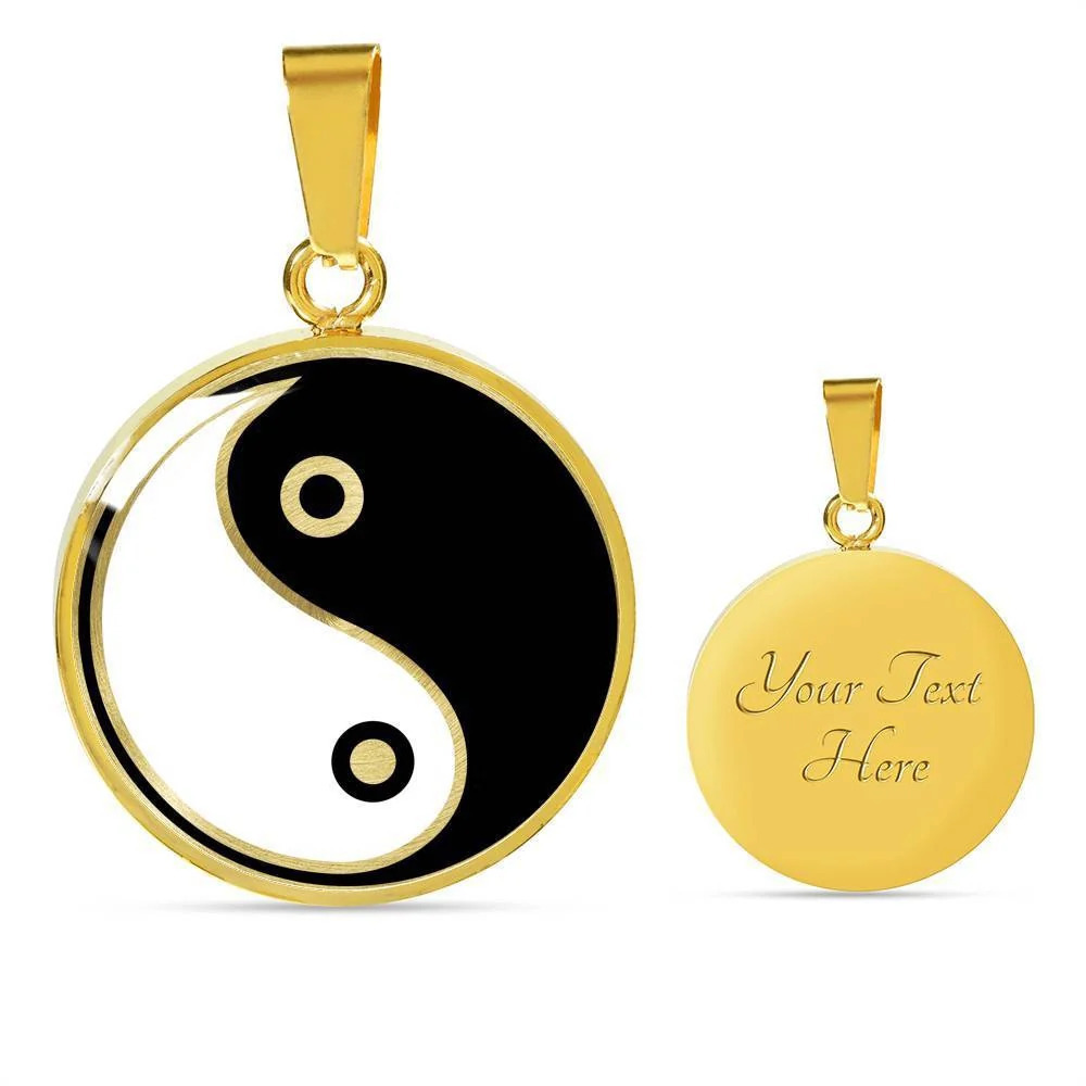 Yin Yang Necklace Zen Personalized Engraved Gold Circle Necklace Custom Name Da